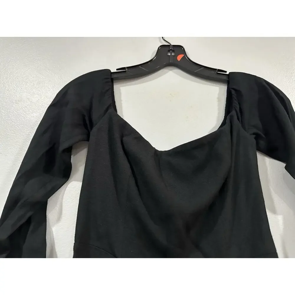 Reformation Sigmund Black Long Sleeve Dress Sz 0 ALTERED NO SLIT